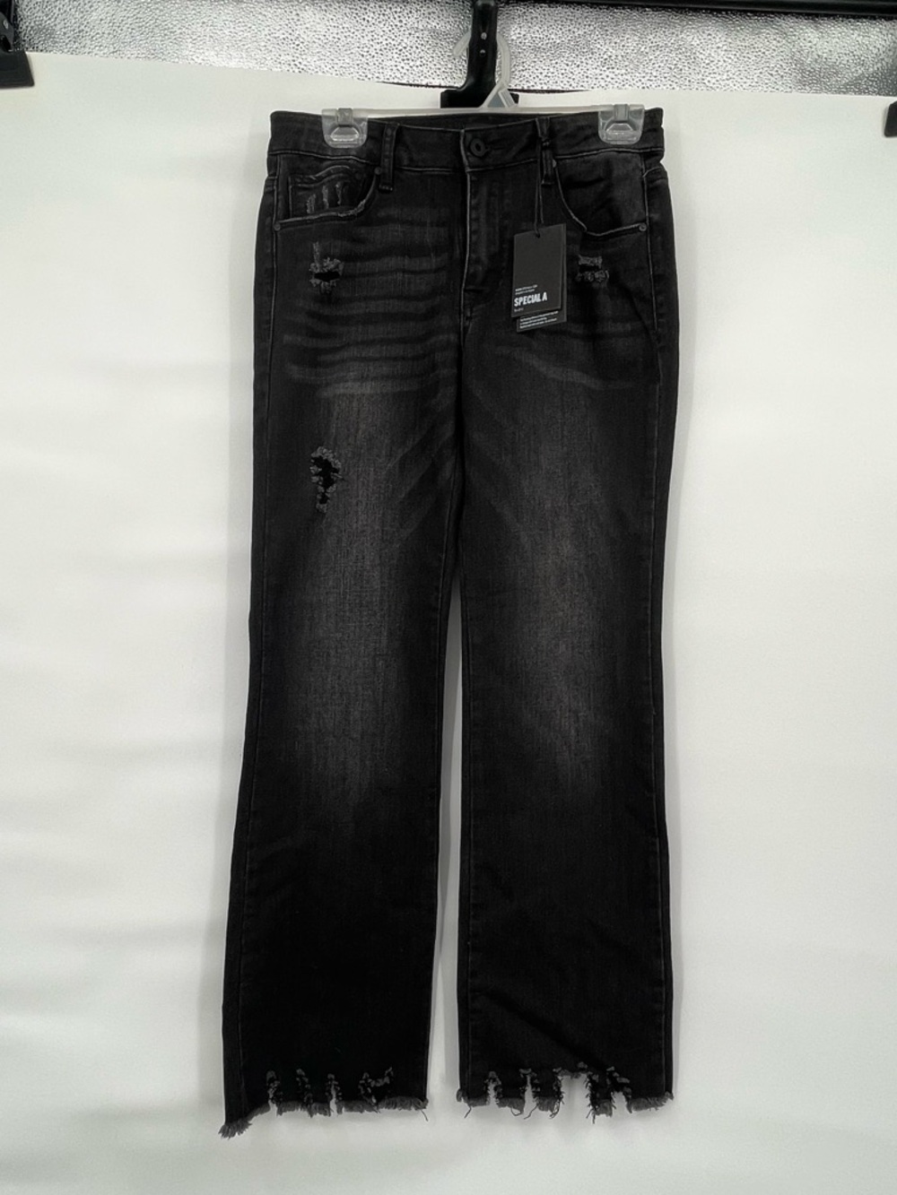 Special A NWT black denim distressed straight leg bootcut jeans